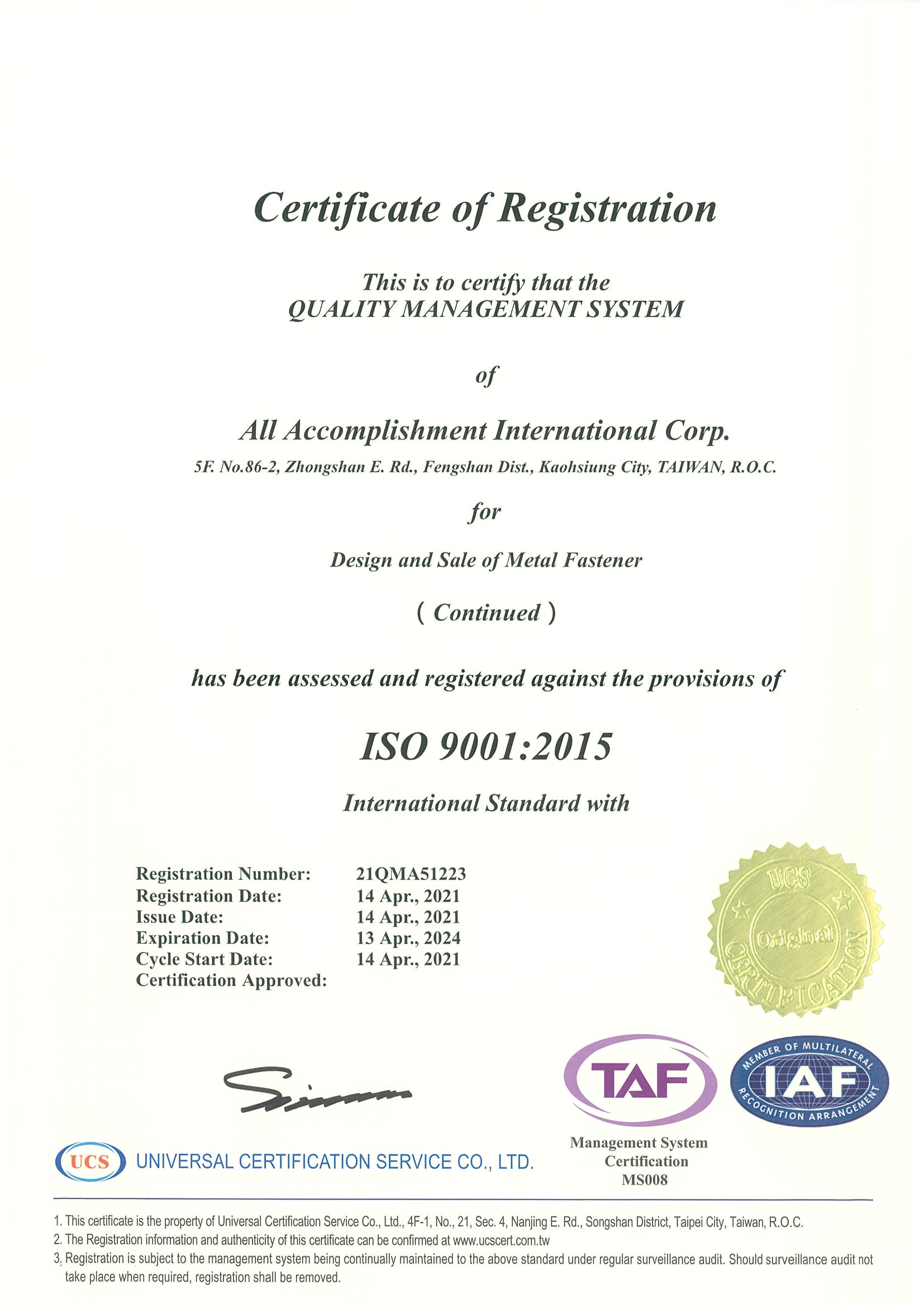ISO Certificate – download